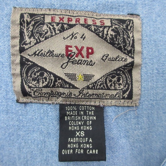 Vintage Express Top XS Ruffle Button Up Chambray Prairie Cottage Core Hong Kong - Picture 5 of 10